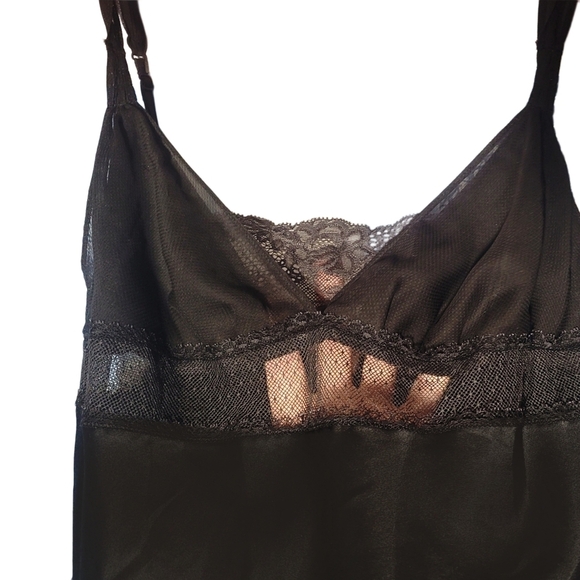 Vintage 90's Victoria's Secret Angels Black Satin & Lace Midi Slip Dress - Picture 3 of 7